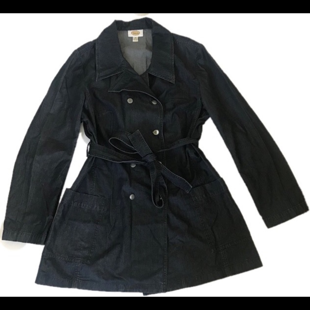 Talbots Denim Jacket Size 16 Jean Belted Long